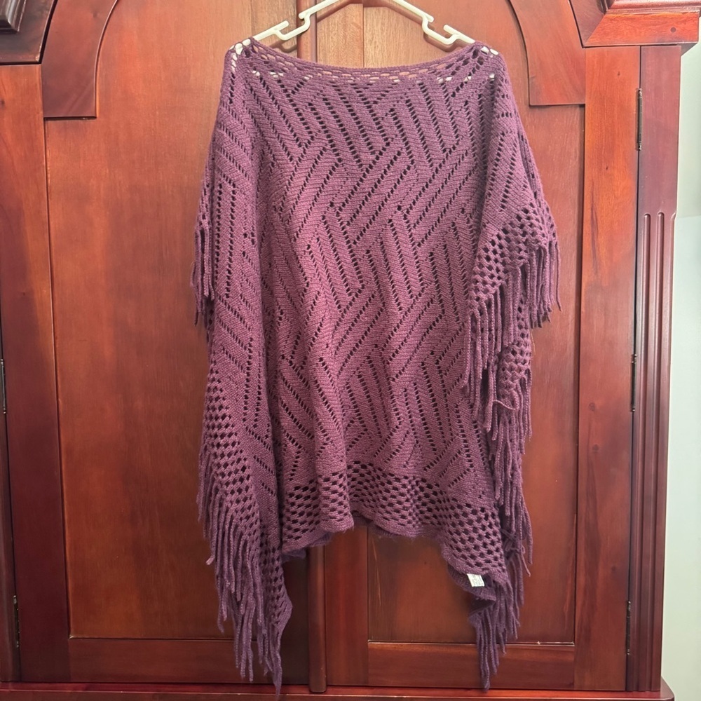 Oversized Women's Purple Knit Sweater Poncho One Size
